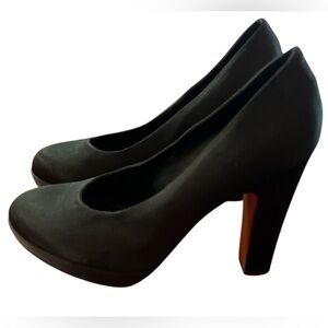 Marni Black Fabric Satin Pumps ~ Size 38.5 ~ High Block Platform Heels
